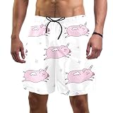 Vcedizo Herren Badeshorts mit Netzfutter, rosa Schwein, Einhorn-Muster, schnelltrocknend, Strand, Surfen, Unterhose, Größe L, mehrfarbig, M/L