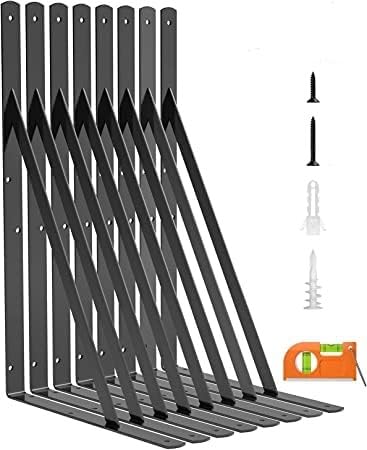 Ikram Traders 8-Pack Heavy Duty Shelf Bracket, 18 Inch Wall Shelf Brackets with 90 Degree Triangle, 250 LBS Max Load, Mounting Hardware Included, Black