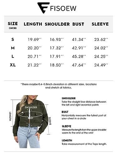 Fisoew Womens Cropped Bomber Jackets Casual Button Down Long Sleeve Stand Collar Coats with Pockets - Thumbnail 4