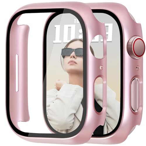 Coque Apple Watch 9/8/7 rigide or rose et transparente avec verre trempé HD JR.DM