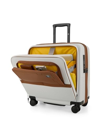 Image of EUME Overnighter Pro Luggage Trolley for Travel 18 inch, Cabin Bag | Trolley Bag Small for Luggage | with Laptop Sleeve | 100% German Bayer Polycarbonate - Mocha White