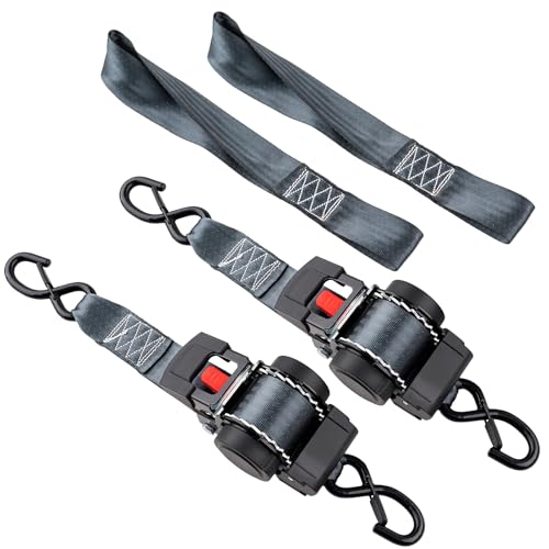 Jiimee 2 Pack Retractable Ratcheting Straps - 2 Inch x 10 Feet