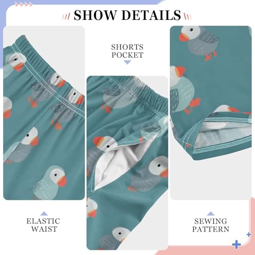 Cute Puffins Pattern Teal Pajama Lounge Pants with Pockets Sleepwear Soft Elastic Waist PJ Bottoms 6-14 Years4