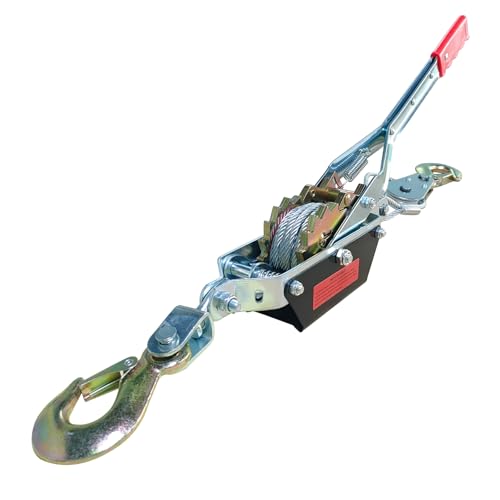 Come Along Winch - 4400 lbs/2T Pulling Capacity 12ft Steel Cable 2 Hooks Dual Gear Power Puller Automotive Hoist Cable Puller for Vehicle Rescue Construction and Farm