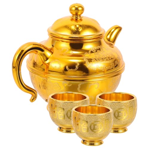 Imagen de MAGICLULU Juego De Tetera De Café Turco: Juego De Té Dorado Con 3 Tazas De Café Hervidor De Agua Jarra De Vino Tetera Árabe Jarra De Leche Taza De Ofrenda Budista Copas Cálices