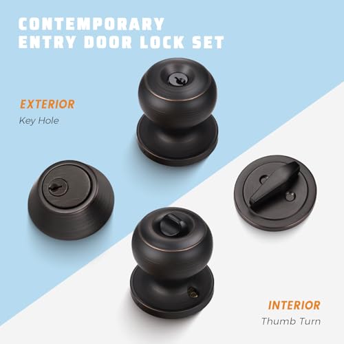 KNOBWELL Keyed Entry Door Knob and Single Cylinder Deadbolt Combo Set, Exterior Door Knobs for Entrance and Front Door, Keyed Alike Knob and Deadbolt, Oil Rubbed Bronze, 1 Pack by KNOBWELL - Used condition - Image 3