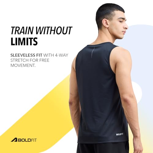 Image of Boldfit Men's Polyester Regular Fit Vest - Multipurpose Sando for Gym, Running, Outdoor - Sleeveless Undershirt, Round Neck Baniyan - Quick Drying, Breathable