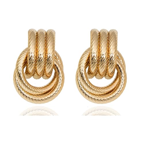 Gold Earrings for Women Trendy Chunky Gold Earring Golden Knot Earring Link Drop Dangle Earrings Statement Earring Prom Jewelry for Women Trendy 2025