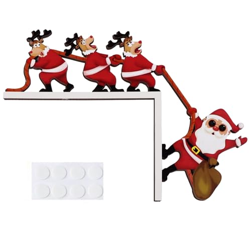 MUNSKT - 1 pieza de decoración navideña de madera, ángulo para puerta, marco de fotos, ventana, para fiesta, dormitorio interior con pegamento, Navidad Elk Santa Claus