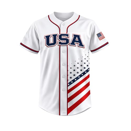 Camiseta de béisbol patriótica USA personalizada con nombre y número, con bandera americana, tipo camisa abotonada para hombres y mujeres miniatura 2