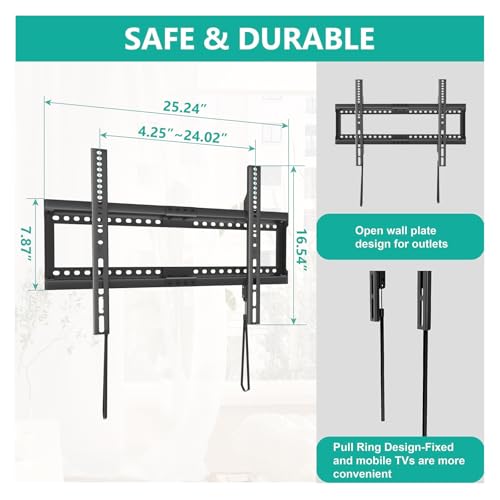 Image of WALI TV Wall Mount Bracket for 37-90 Inch Flat Curved TVs up to 165 lbs, Low Profile Wall Mount Holds Your TV 1.1 Inch from The Wall, Mounting Holes up to 600x400mm (TTM-2), Black
