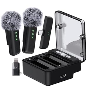 IVANKY Wireless Lavalier Microphone, 2pcs Mini mic lav mic Mini Microphone, Microphone for iPhone, Lapel Microphone Wireless with Charging Case for Video Recording Vlogging, YouTube, Interview