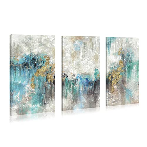 Abstraktes Bild, Wandkunst, Gemälde - handgemalte, strukturierte Leinwand mit Goldfolien, Details, moderne Wanddekoration für Wohnzimmer (66 x 16 x 3) Cover