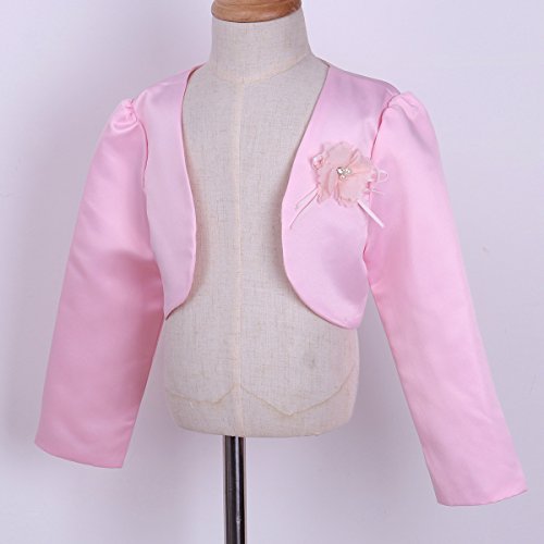 Kids Girls' Long Sleeves Beaded Cardigan Bolero Jacket Pearls Shrug Short Flower Girls Dress Cover Up2