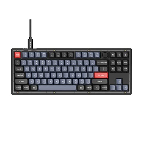 Keychron V3 TKL 80% Layout Custom Wired Mechanical Keyboard with Knob, 87 Keys RGB Backlight QMK/VIA Programmable Macro, Hot Swappable K Pro Blue Switch PBT Keycaps for Mac Windows (Frosted Black)