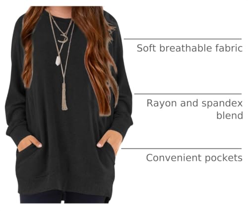 Image of Girls Shirts for 6-13 Years Long Sleeve Crewneck Tops with Pockets