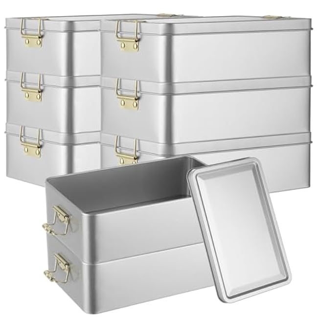 8 Pcs Metal Tin Box 7¡±x 4.3¡±x 2¡±Rectangular Tin Box with Lids, Empty Tinplate Containers with Buckle Latch for Home Organizer, Gifts, Cookies, Pencil Case, Craft Storage