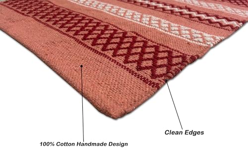 Image of Flatweave Cotton Rug Runner - 2x5 ft Soft Carpet for Entryway, Living Room & Outdoor Patios 2x5 ft Cotton Carpet Runner - Lightweight & Foldable Rug for High-Traffic Areas and Cozy Interiors