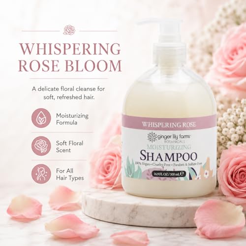 Image of Ginger Lily Farms Botanicals Shampoo, 16.9oz /6pk, Whispering Rose | 100% Vegan & Cruelty-Free | Moisturizing Shampoo for All Hair Types