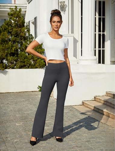 Women's Work Pants Business Casual Dress Pants High Waisted Stretchy Pull on Office Slacks with Pockets Dark Grey3