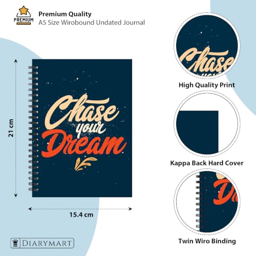 Image of Chase Your Dream Printed Cover A5 Size Wiro Hard Bound Notebook Diary For Girls Women & Men | 200 Ruled Pages | 80 GSM Paper | Undated Journal Diary