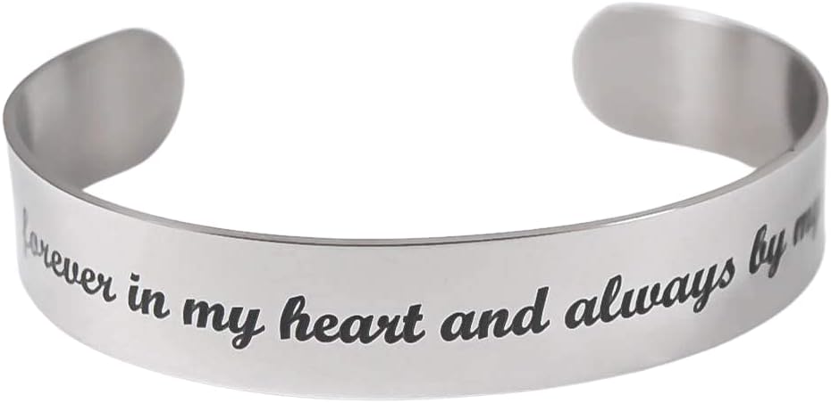 Memorial cuff bracelet, "Forever In My Heart And Always By My Side", Memorial Jewelry, Bereavement