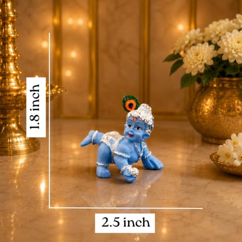 Image of Gold Art India 999 Silver Plated Blue Laddu Gopal Idol | Premium Velvet Gift Box | Bal Krishna Murti for Home Temple & Office | 2.5 Inch