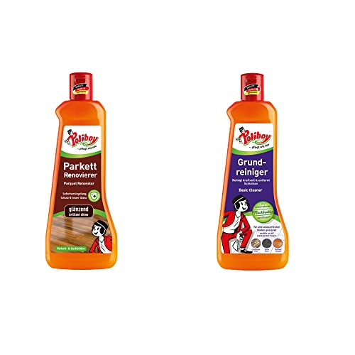 Poliboy Parkett Renovierer glänzend + Grundreiniger - perfektes Set zum pflegen von glänzenden Parkettböden - 2x 500ml (1000ml) - Made in Germany