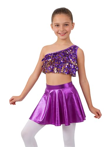 Haut court à paillettes et jupe de danse latine aux finitions soignées pour fille 6-14 ans