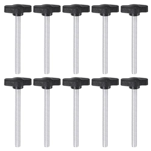 QUARKZMAN M6 x 60mm Ala Mango Perilla, 10pcs Manija de Sujeción Forma T Pomo de 27mm Ancho de Pulgar Tornillo de Cabeza Moleteada Rosca Macho Estándar para Instrumentos Carpintería, Negro