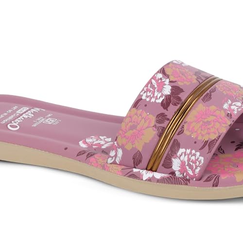 Image of Walkaroo Women's Floral Printed Flat Sandals|Soft Cushion Footbed, Broad Strap, Toe Loop Design, Lightweight Anti-Skid Sole, Slip-On Sandal|Daily Wear, Casual Wear, Ethnic Wear Sandals for Women's|WLR73014