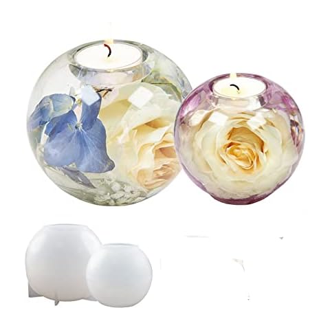Yalulu 2Pcs Candlesticks Resin Molds, Round Tea Light Candle Holder Silicone Molds, Candle Tray Epoxy Casting Mold, Trinket Holder DIY Mould Cover