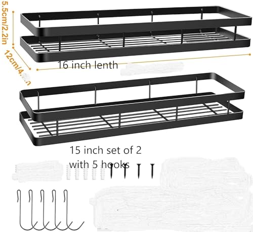 Image of Wall Mounted Spice Rack Organizer 2 Pack,Hanging Spice Seasoning Rack bathroom Shelf Holder with 5 utensils hanging hooks Organizer Storage for Kitchen Cabinet (Art Deco)