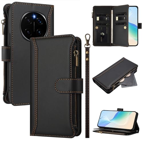 Compatible with Honor Magic 7 Pro Wallet Case with Card Holder, Premium PU Leather Zipper Folio Wallet RFID Blocking, 9 Card Holder Slots Zipper Pocket Handbag Cover with Honor Magic 7 Pro (B)