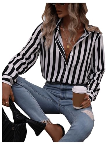 SweatyRocks Women's Long Sleeve Button Down Dressy Casual Collared Striped Blouse3