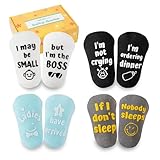 InnoBeta Baby Socks Set with Funny Quotes (4 Pairs) Newborn/Infant Socks for Baby Shower, Gender Reveal 3-12 Months, Baby Boy