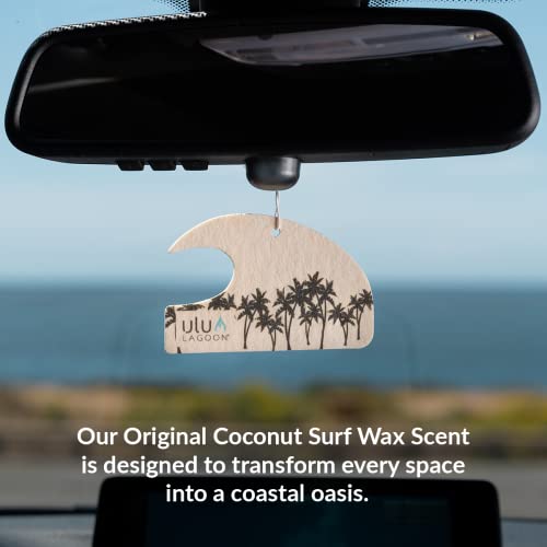 Image of ulu Lagoon Hanging Car Air Freshener | Tropical Beach Coconut Surf Wax Scent Mini Wave | Long Lasting Car Freshener, Closet and Beyond | Made In USA | 3 Pack (Black Palms)