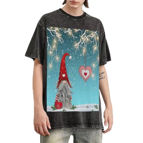 T-shirt surdimensionné homme imprimé nain de Noël traditionnel en coton délavé