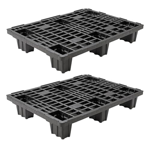 Catolo 2x Leichtpalette, 80 x 60 cm, Schwarz, Industriepalette mit Gitterstruktur Kunststoff Halbpalette Plastik Palette 80x60 2 Stück