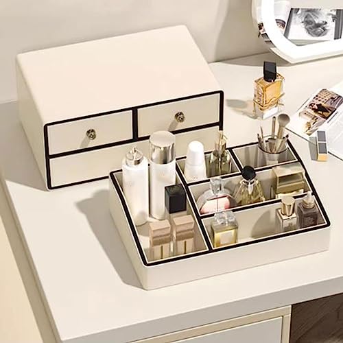 Cosmetic Display Cases Makeup Organizer Large Cosmetic Skincare Holder Display Storage Box, Bathroom Dresser Desk Office Storage Organizer with 3 Drawers and 5 Compartments Cosmetic Storage Box