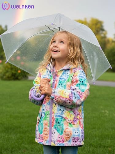 WELAKEN Girls and Toddlers' Lightweight Jacket - Hooded Printed Water-Resistant Jacket for Kids3