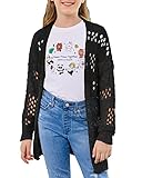 Girls Long Sleeve Cardigan Crochet Boho Kids Open Front Lightweight Soft Oversized Knitted Sweater B