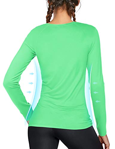 Women's UPF50+ Long Sleeve UV Sun Protection Shirts Quick Dry Rash Guard Swim Outdoor T-Shirt for Fishing Running Workout Light Green