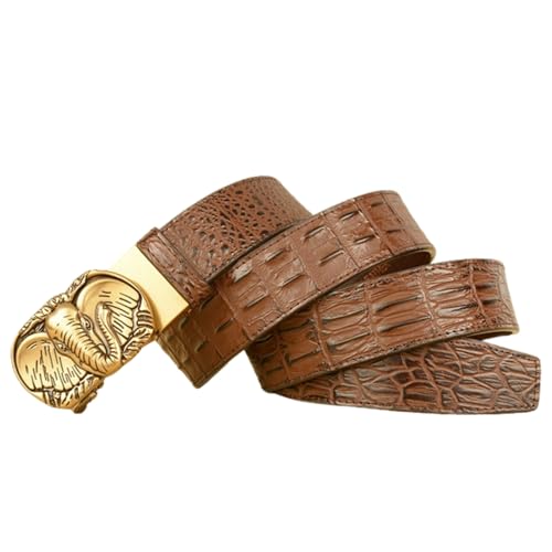 Mens Sliding Ratchet Click Crocodile Pattern Belt With Carved Gold Elephant Head Automatic Buckle Adjustable Waistband4