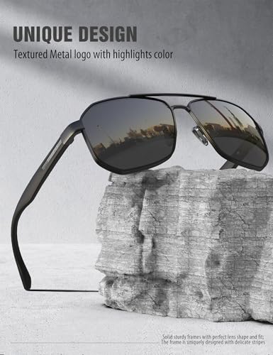 image for LUENX Aviator Sunglasses for Men Driving Square Polarized Polygon Lens