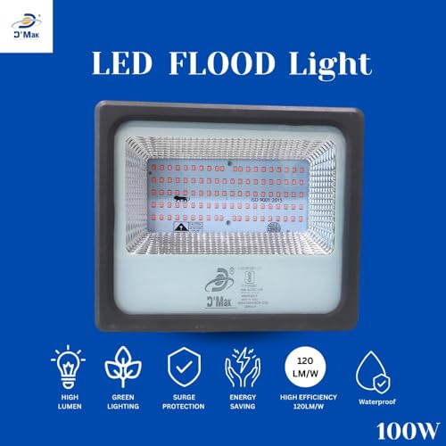 Image of D'Mak 100 Watt LED Flood Light Grey Body Down Chock Waterproof IP65 for Outdoor Purposes (2, Red)