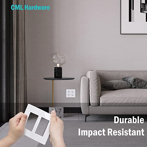 Cml Screwless Decorator Wall Plate, 2 Gang Outlet Covers, 4 Pack Decorative Light Switch Plates, Hidden Screw Smooth Face, Standard Size 4.68”X 4.72”, Impact Resistant, White #TOP1