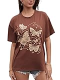 YIJIU Women’s Butterfly T-Shirt Cute Oversized Graphic Tees Summer Short-Sleeve Work Shirts Top,Butterfly,M