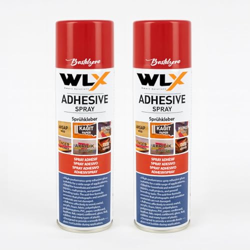Lot de 2 bombes de colle en spray 500 ml - Forte adhérence pour bois, métal, tissu, plastique et papier - Sans acide, polyvalente, sans bulles et permanente