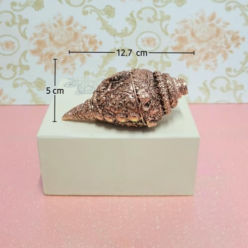 Image of ARNAVIRA Copper Plated Antique Finish Ganesh Shankh (Conch) for Wealth, Home Decor | Housewarming Gifts | Pooja Room | Return Gifting 12.7 cm x 5 cm